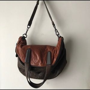 ORYANY TWO-TONE LEATHER FOLD-OVER COOL LEATHER BAG